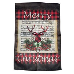 Sheet Music Note Christmas Garden Flag Holiday Party Banner Plaid Winter Decor